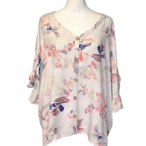 ODDY V-neck Button Front Floral Rayon Blouse Size S/M